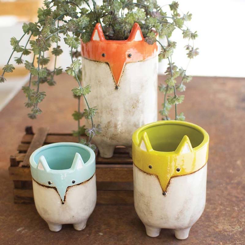 Ceramic Fox Planters, Set of 3