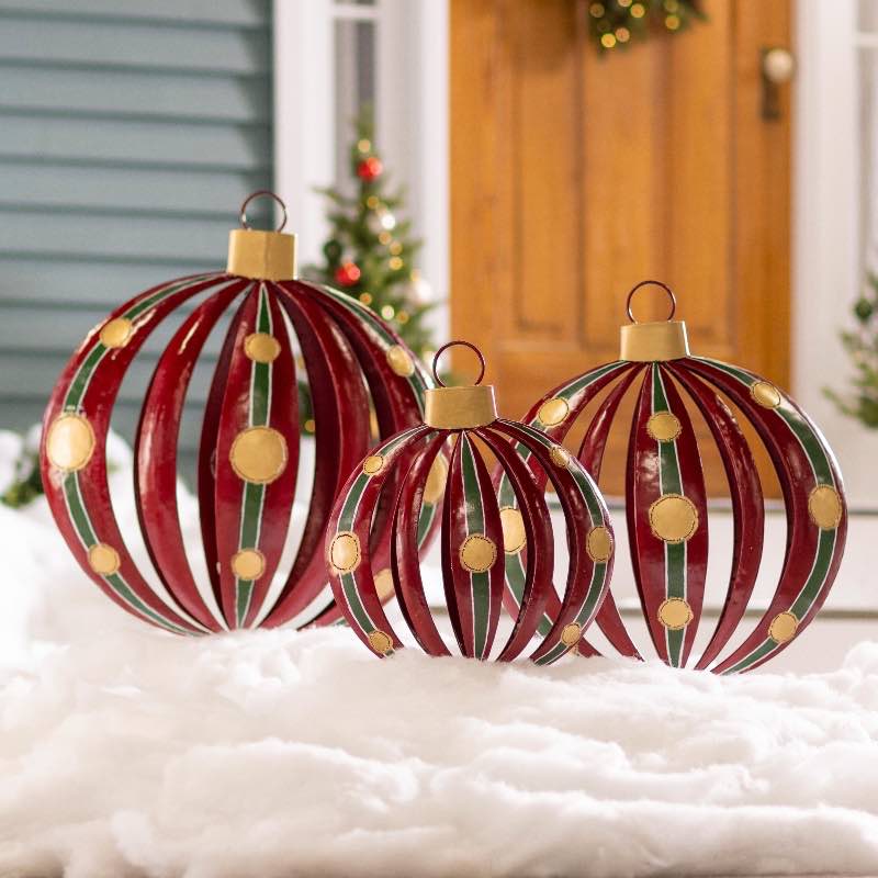 Large-Scale Handcrafted and Painted Metal Ornament Stakes, Set of 3