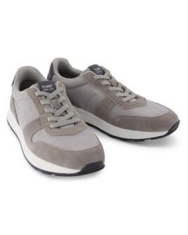Men's TRVL Lite Retro Runner Grey Water Repellent Sneaker in grey shown.