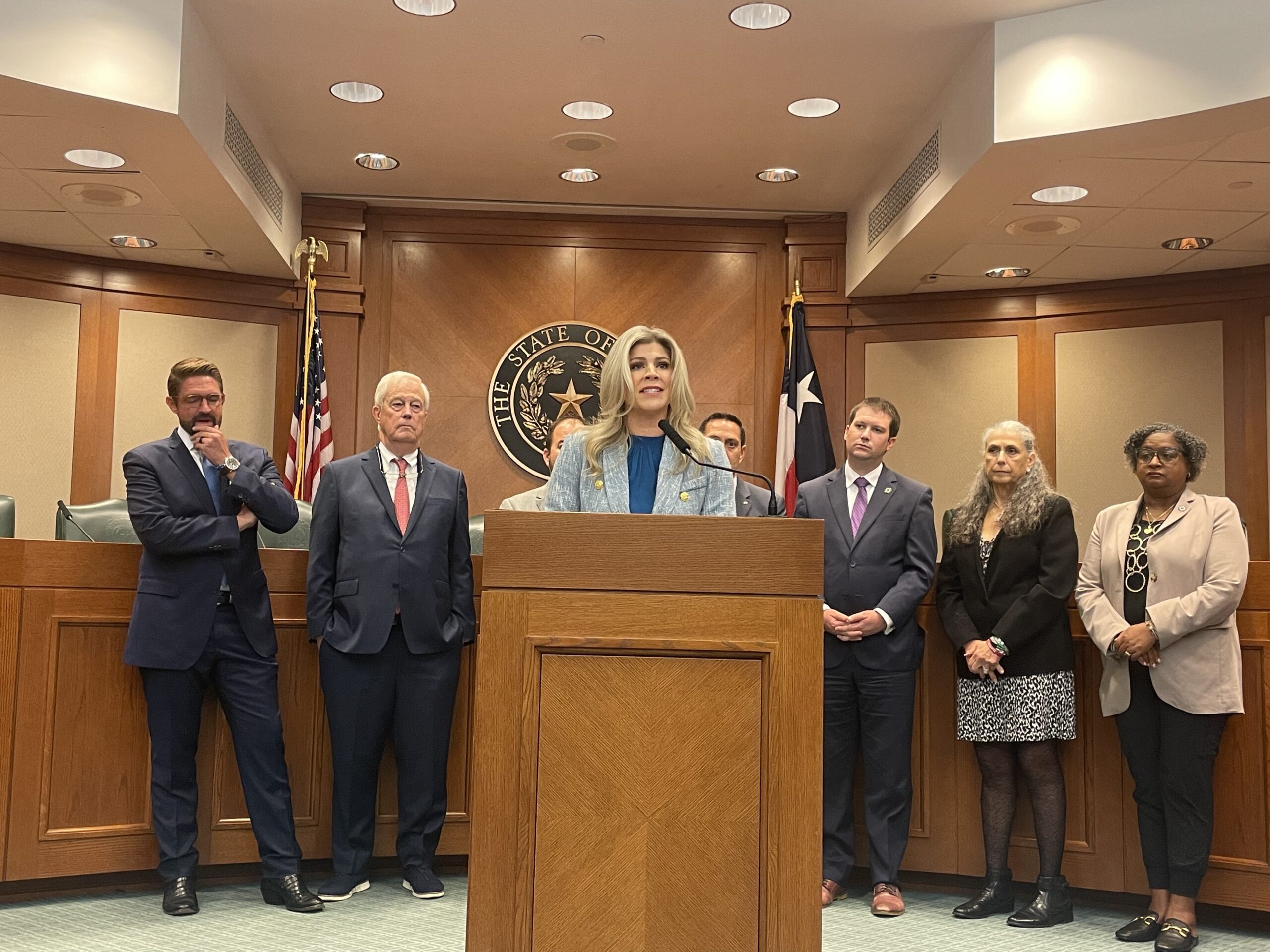 Republican state Representative Lacey Hull speaks at a press conference September 17.