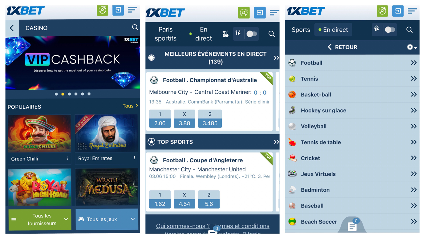 1xBet pour mobile