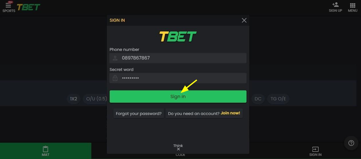 Tbet login page