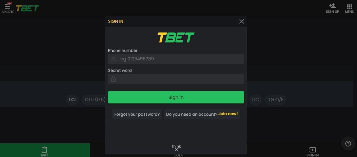 Image showing T bet login page