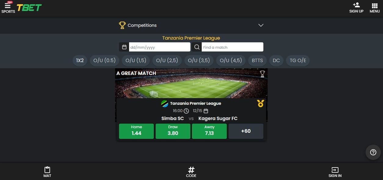 Tbet Tanzania sport betting website