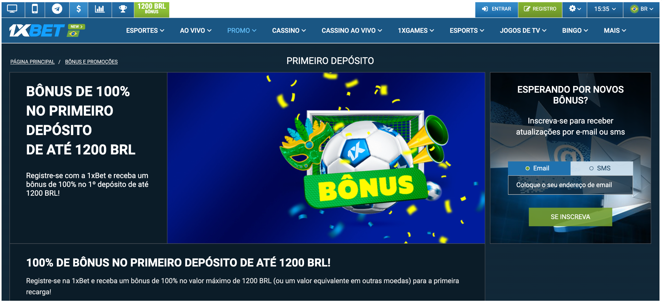 1xBet versão Desktop