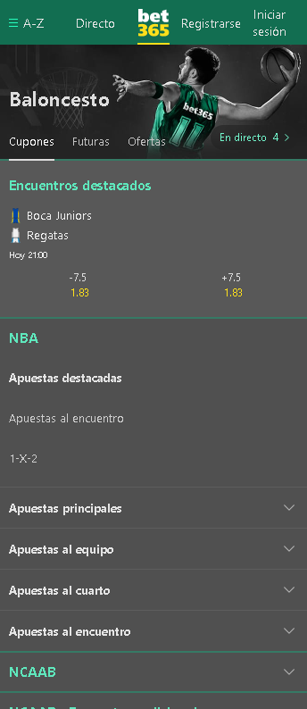 Deportes en la versión móvil de Bet365