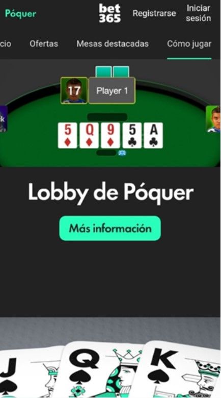 Sección de póker y apuestas de la aplicación móvil de Bet365