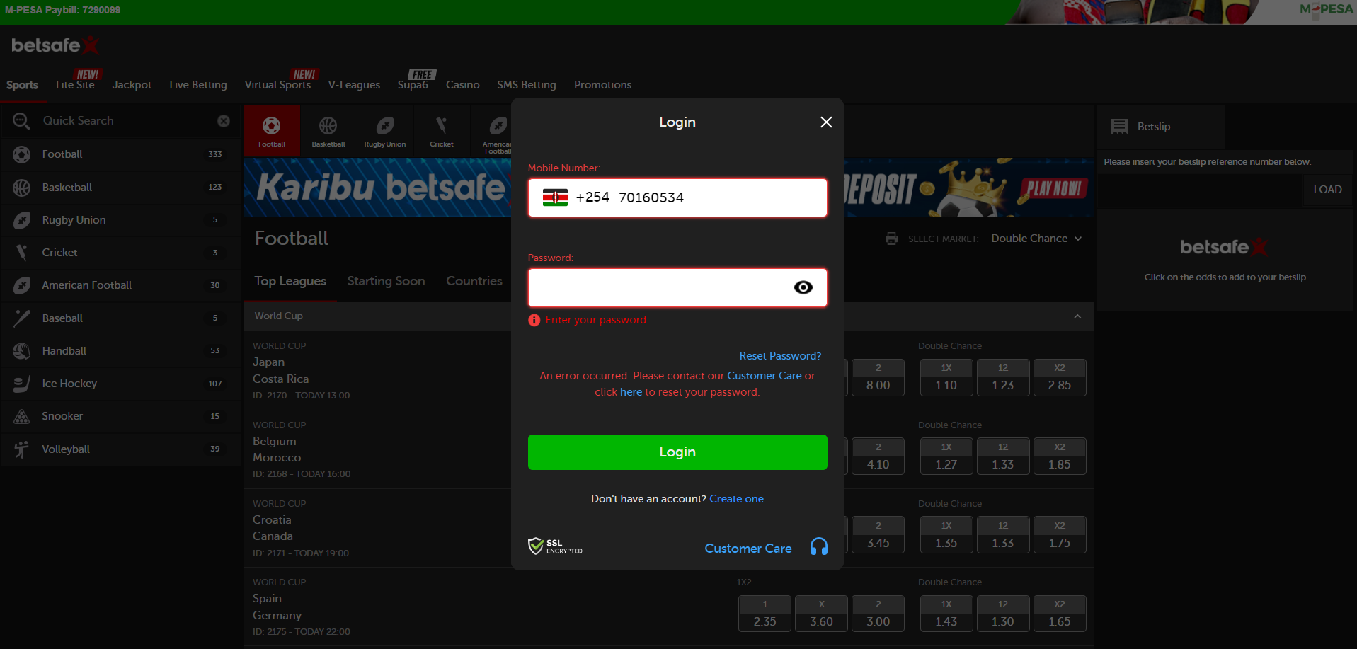 Betsafe login problem  banner