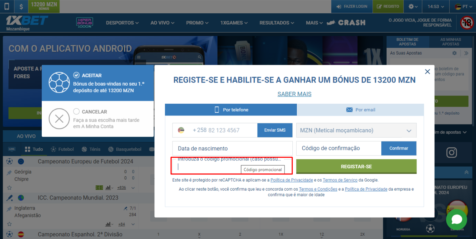 Código promocional 1xBet Moçambique