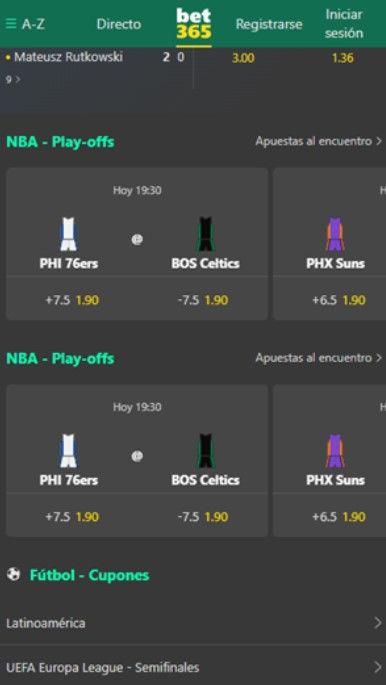 Tres de las principales secciones de Bet365