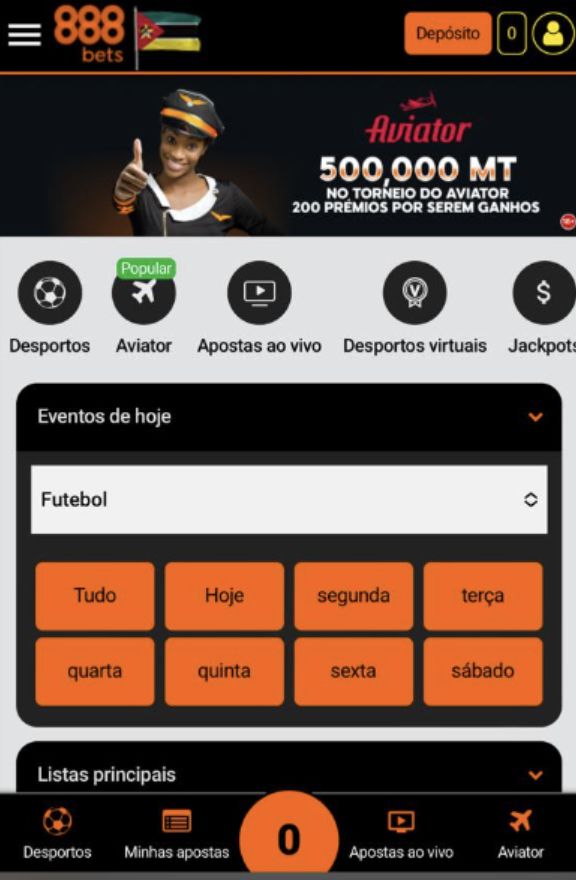 Página inicial da 888Bets mobile