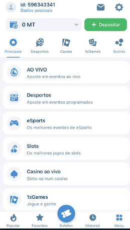 1xBet versão iOS