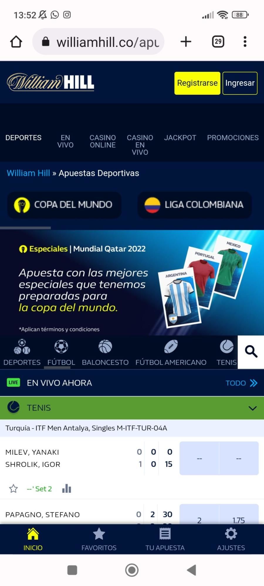 Versión móvil de William Hill