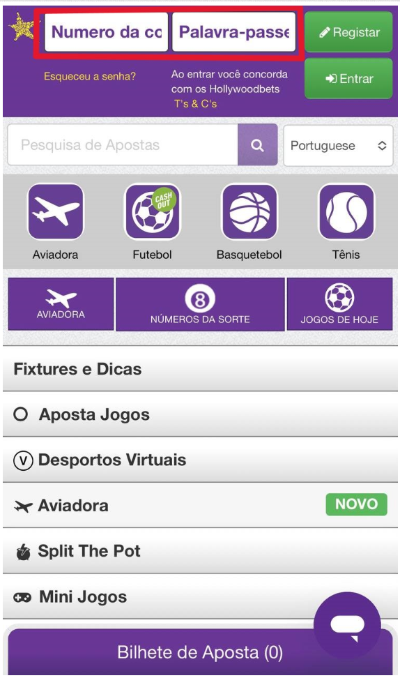 Primeiro passo para fazer login na Hollywoodbets Moçambique