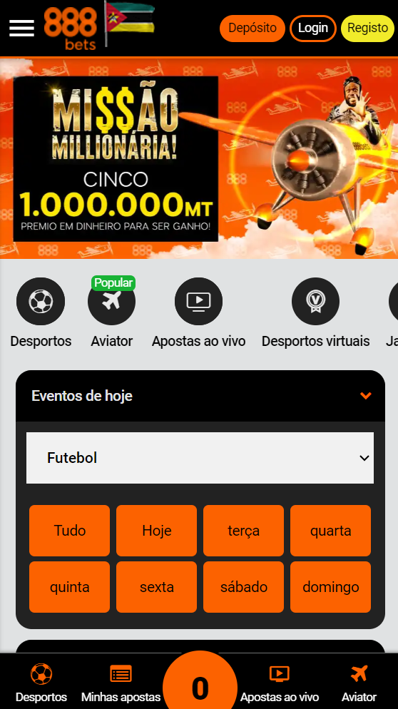 Página inicial da 888Bets