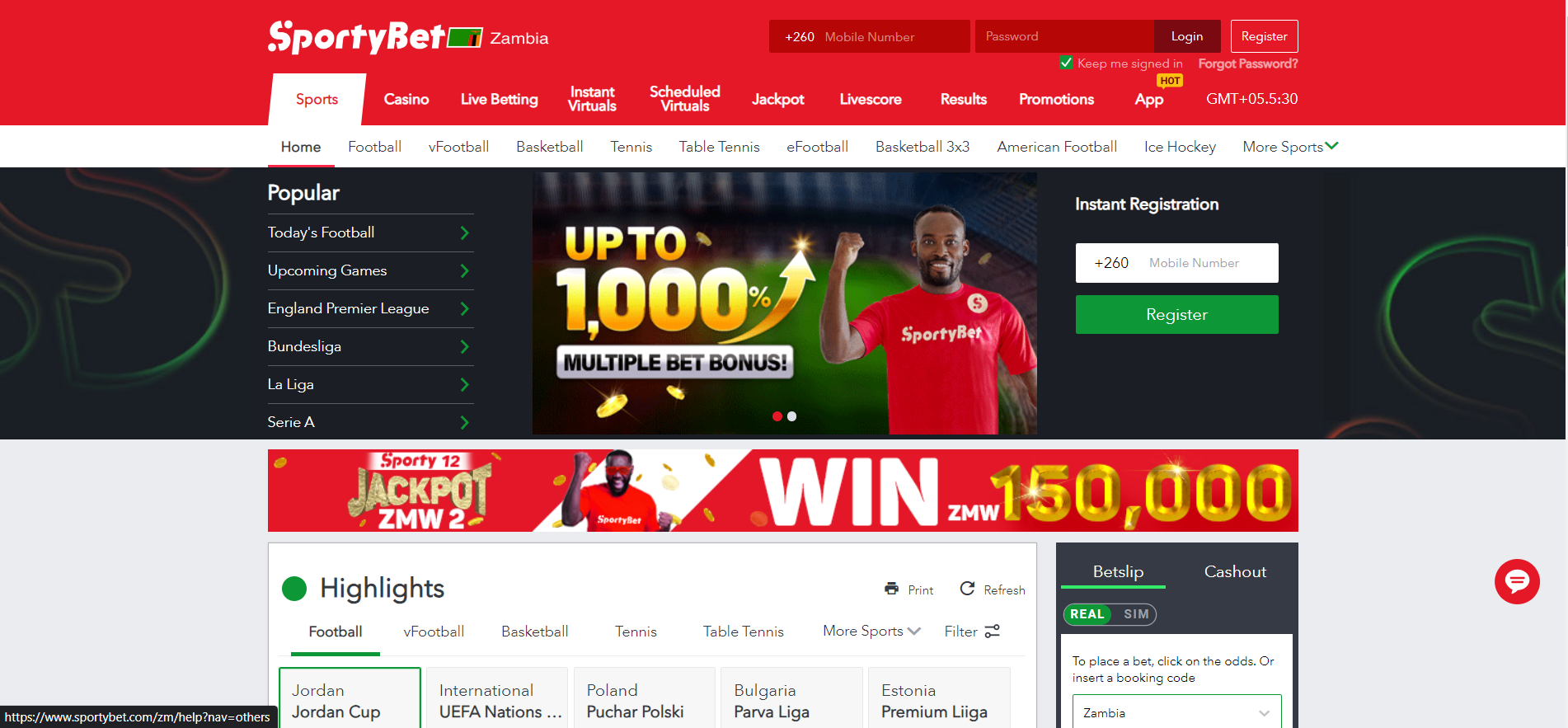 Image for sportybet sportsbook homepage