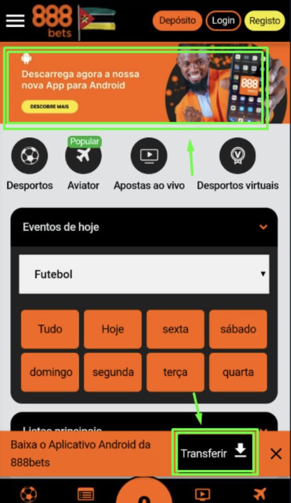 Opções para descarregar a aplicação mobile da 888Bets Moçambique