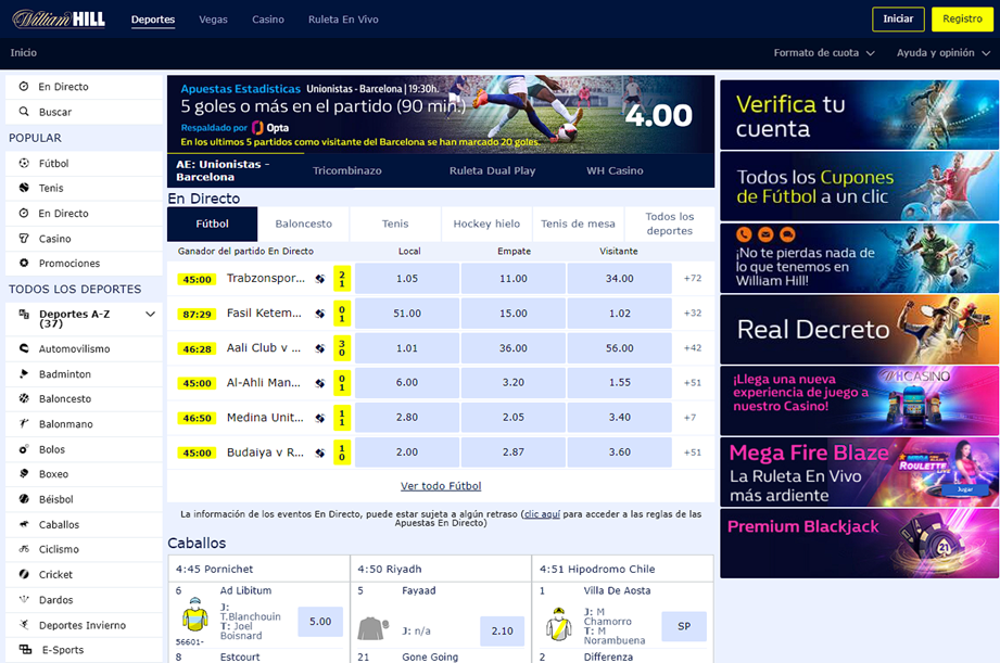 Apartado de deportes de William Hill España