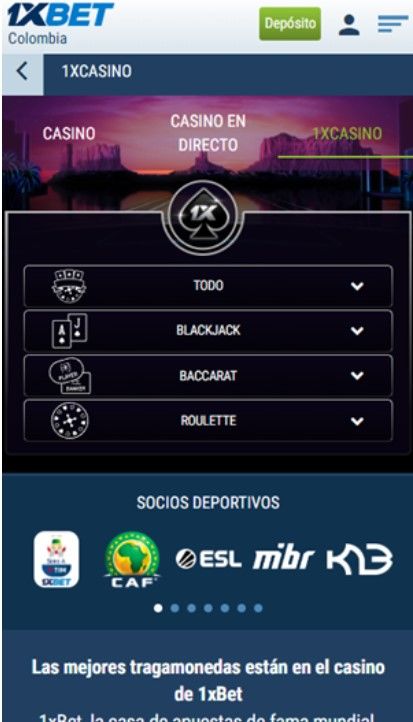 algunas de las secciones principales de 1xbet