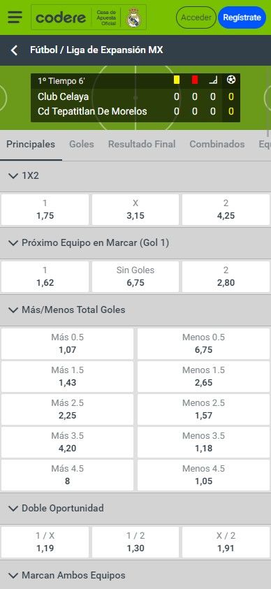 Apuestas deportivas de la Codere app