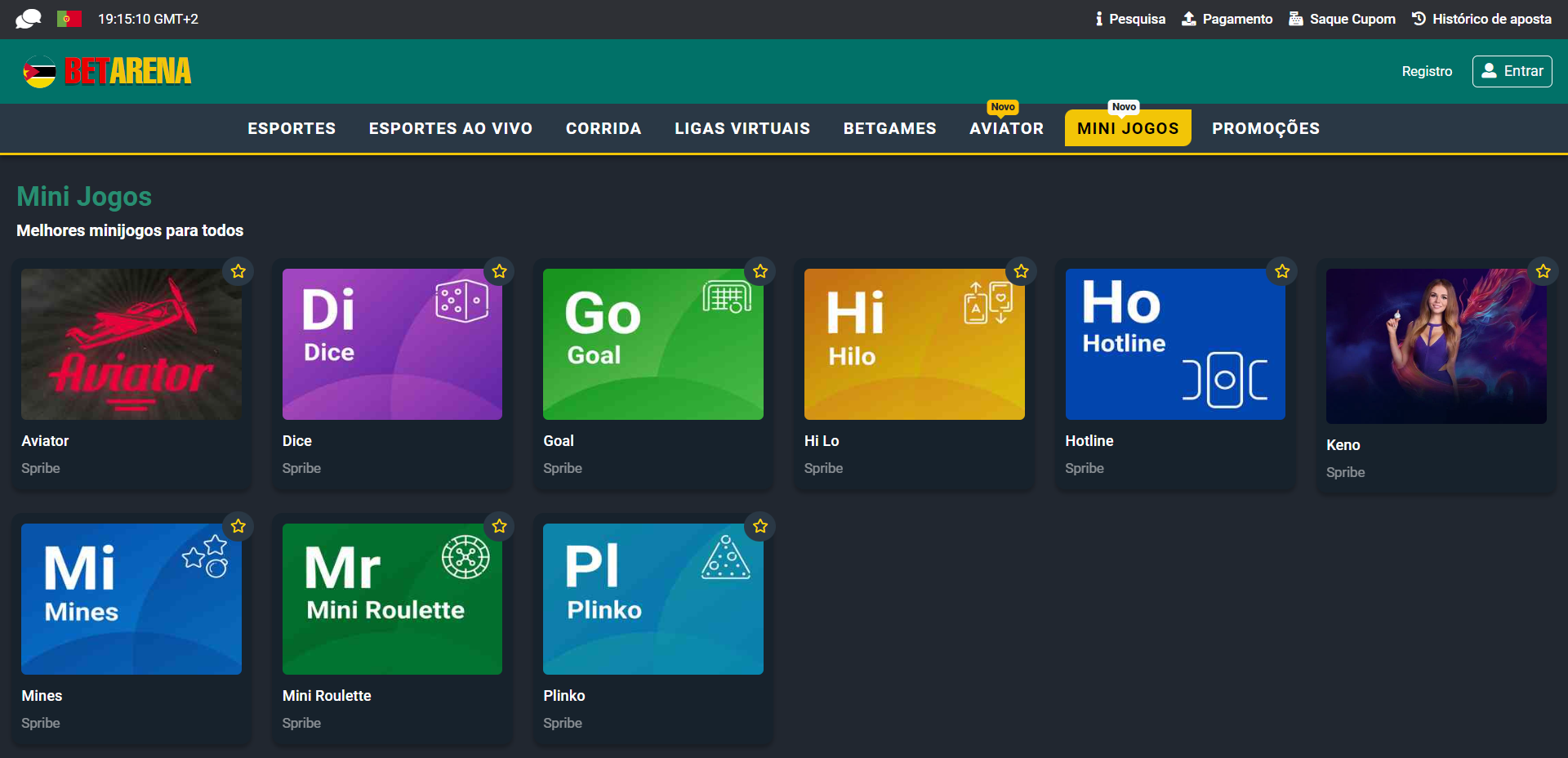 Mini Jogos disponíveis na BetArena