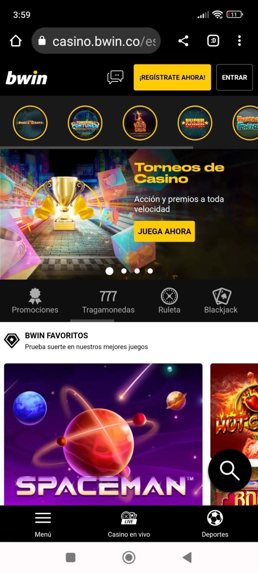 Bwin versión móvil