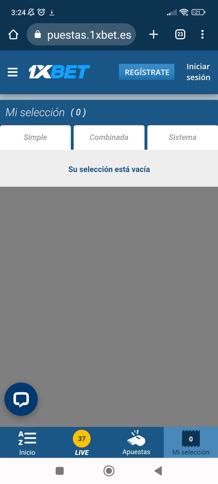 Imágenes de la versión app de 1xBet