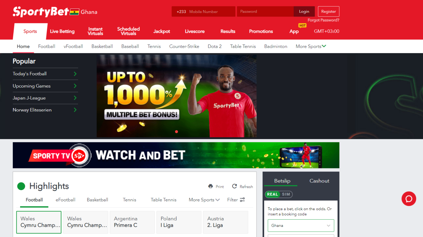 Visit Sportybet's official website