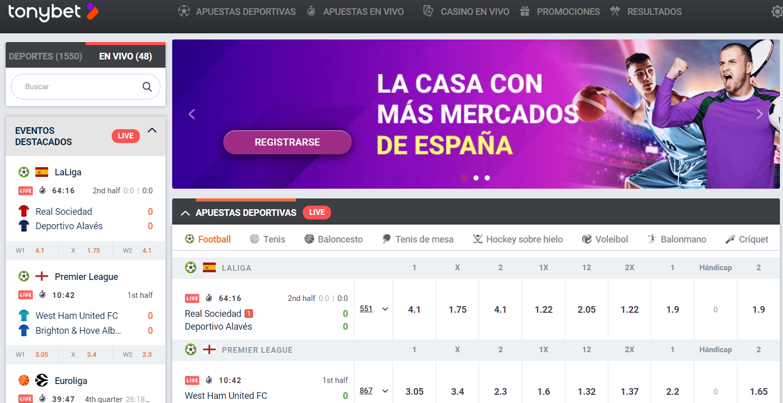 imagen de la casa de apuestas TonyBet España