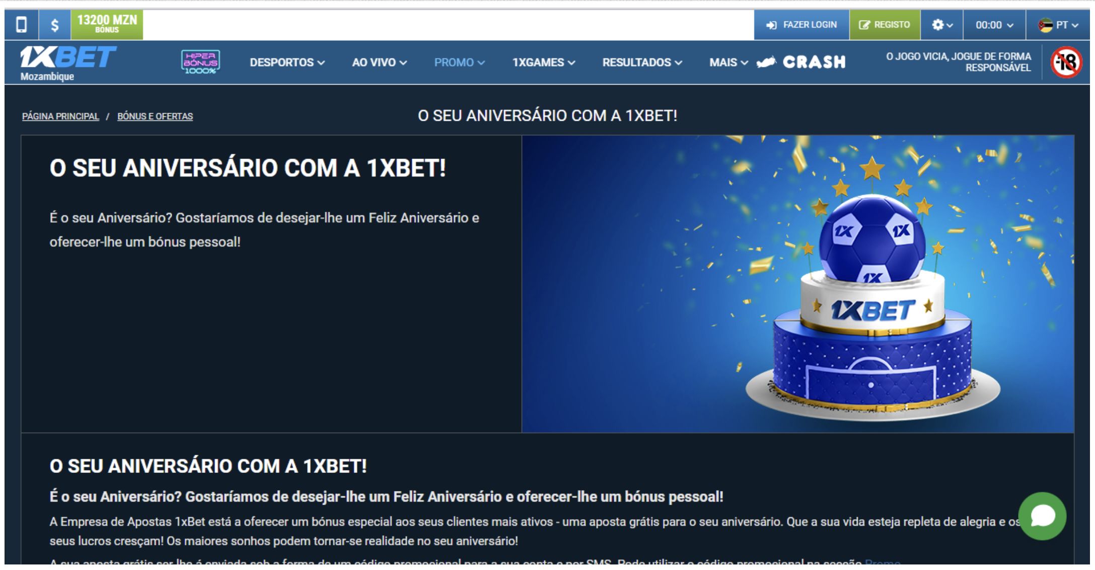 Bónus de aniversário na 1xBet