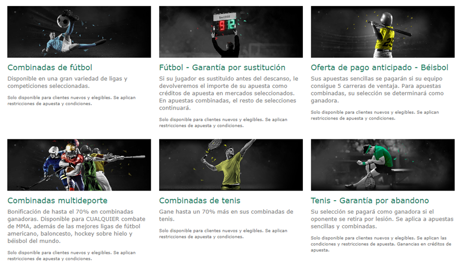 se muestran algunas de las promociones disponibles en Bet365 para usuarios ya registrados