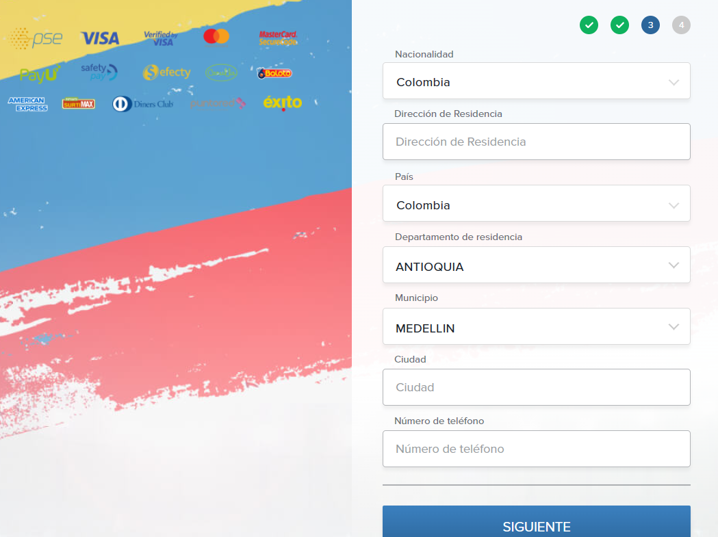 Formulario de registro de Mozzartbet