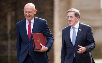 Secretary of State for Defence John Healey and former Nato chief Lord Robertson of Port Ellen, head of the Government's root-and-branch defence review arrive at Number 10 Downing Street ahead of the cabinet meeting