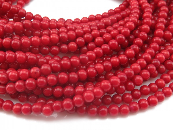 Red Bamboo Coral Smooth Round Beads 4mm ~ 15.5'' Strand