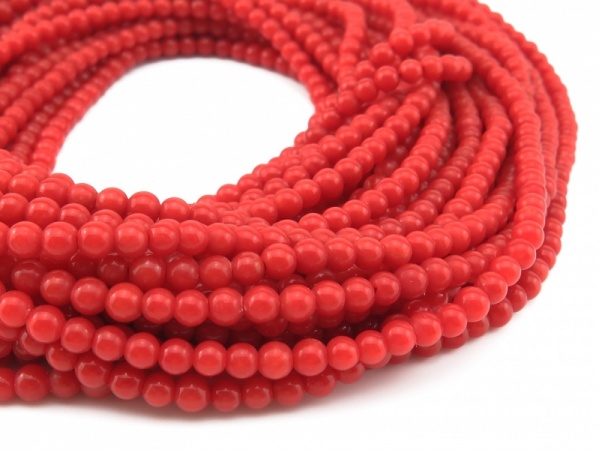 Red Coral Smooth Round Beads 3mm ~ 18'' Strand