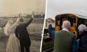 Couple Recreates 65-Year-Old Wedding Photo, Waving at Passing Train