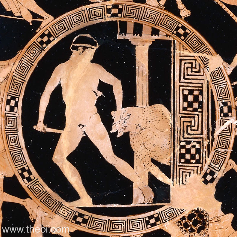 Theseus & Minotaur | Attic red figure vase painting