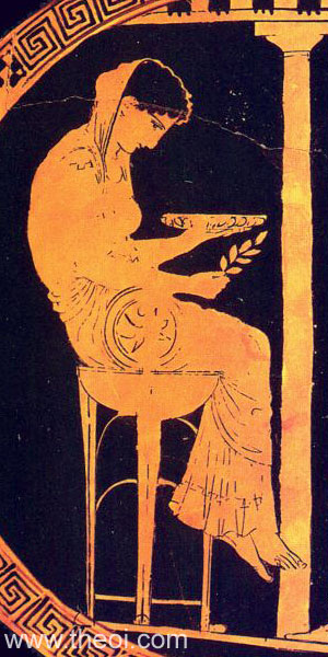 Themis the Oracle of Delphi | Athenian red-figure kylix C5th B.C. | Antikensammlung Berlin