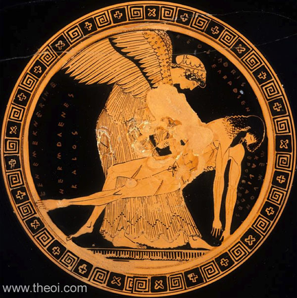 Eos and the body of Memnon | Athenian red-figure kylix C5th B.C. | Musée du Louvre, Paris