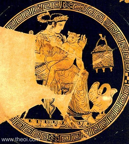 Pasiphae nursing the Minotaur | Apulian red-figure kylix C4th B.C. | Bibliothèque Nationale de France, Paris