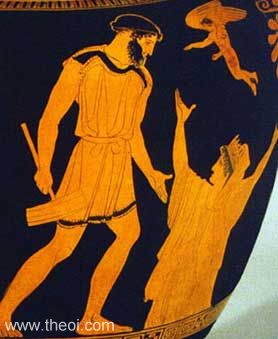 Epimetheus, Pandora and Eros | Athenian red figure amphora C5th B.C. | Ashmolean Museum, Oxford