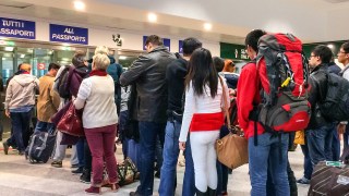 Passport control at Malpensa Airport, Milan