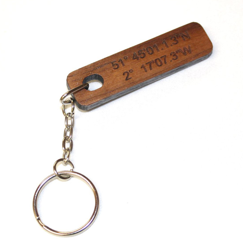 Coordinates Keyring made from walnut