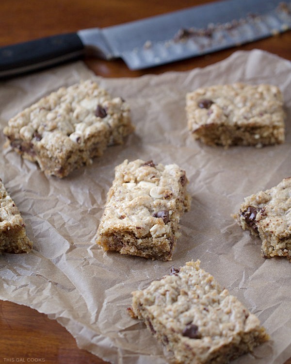 Congo Bars: these extreme blondies are loaded with toasted coconut, chopped pecans, chocolate chips and white chocolate chips. A delicious treat for any coconut lover!