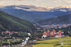 View overlooking the town of Thimphu, Bhutan and the Tashichho Dzong