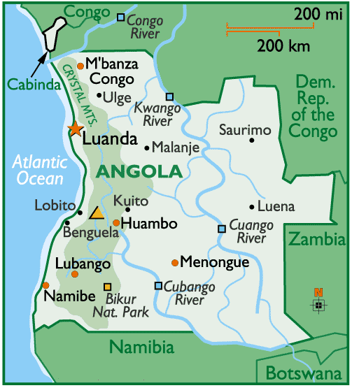 Angola Cities Map