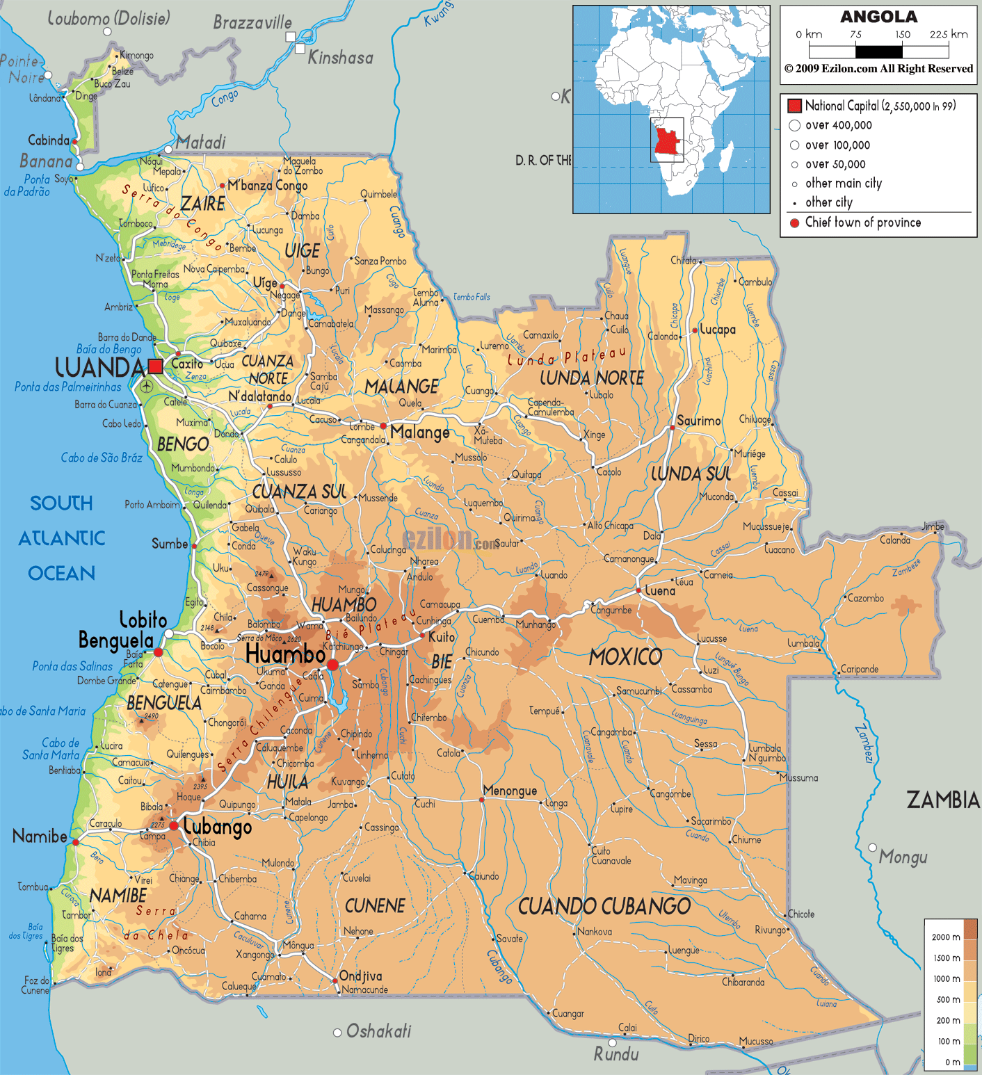 Angola Physical Map