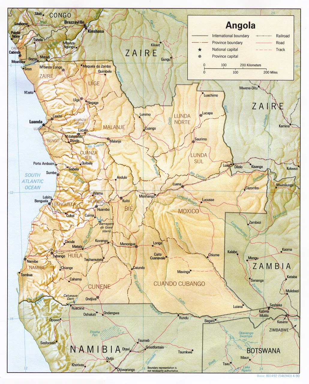 Physical Map of Angola