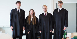 Vier Studierende der Uni Potsdam beim Soldan Moot Court 2024.