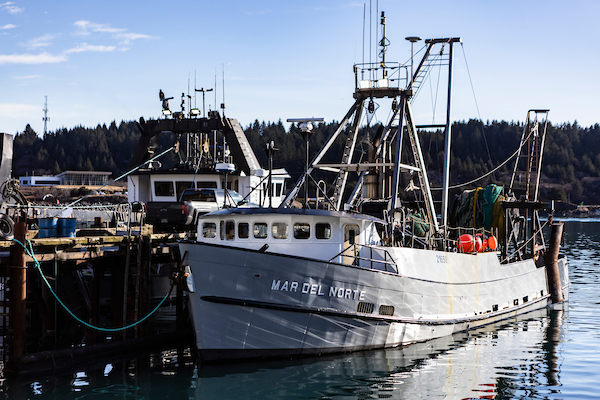 A moored boat at harbor.